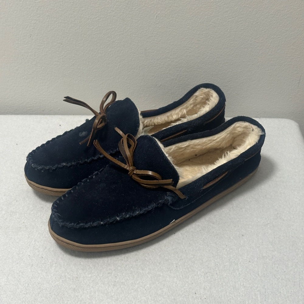 Men's J.Crew Navy Moccasin Slippers Sz 10